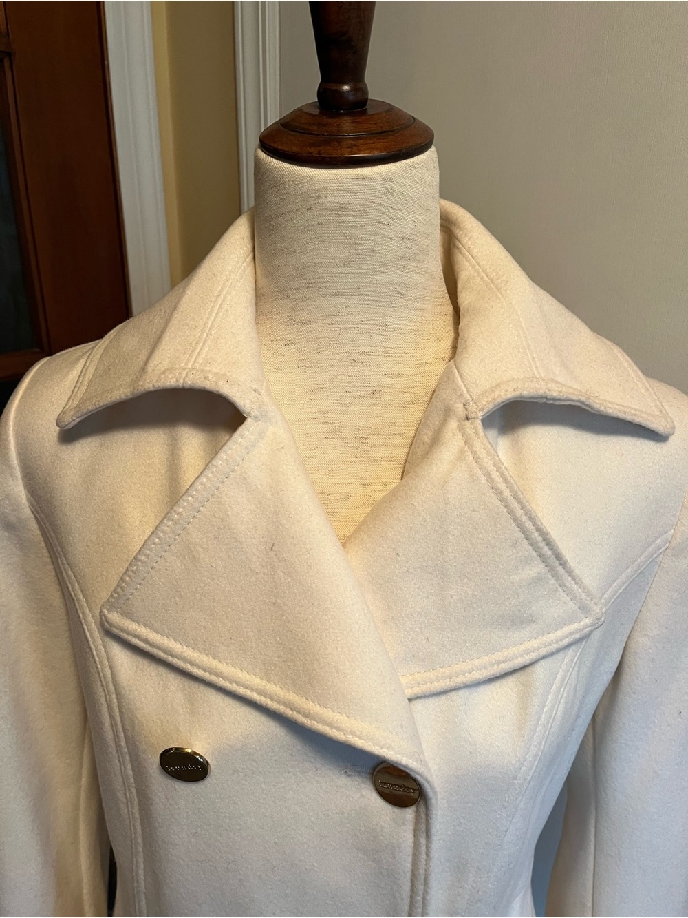 Cottagecore Skirted Women’s Cream Wool-Blend Pea Coat Laundry by Shelli Segal - Picture 4 of 10
